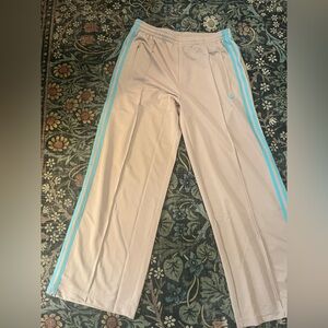 NWOT Beige Track Pants with Blue Stripes